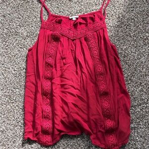 Red Lace Trim Women's Top